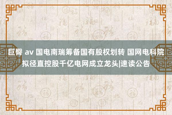 巨臀 av 国电南瑞筹备国有股权划转 国网电科院拟径直控股千亿电网成立龙头|速读公告