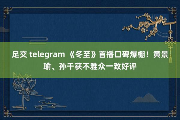 足交 telegram 《冬至》首播口碑爆棚！黄景瑜、孙千获不雅众一致好评