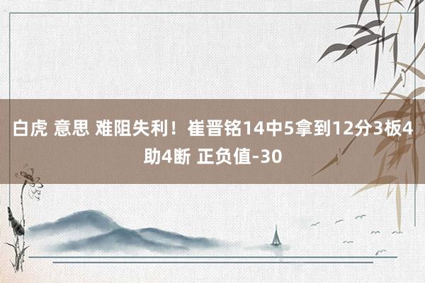 白虎 意思 难阻失利！崔晋铭14中5拿到12分3板4助4断 正负值-30
