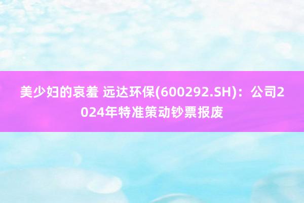 美少妇的哀羞 远达环保(600292.SH)：公司2024年特准策动钞票报废
